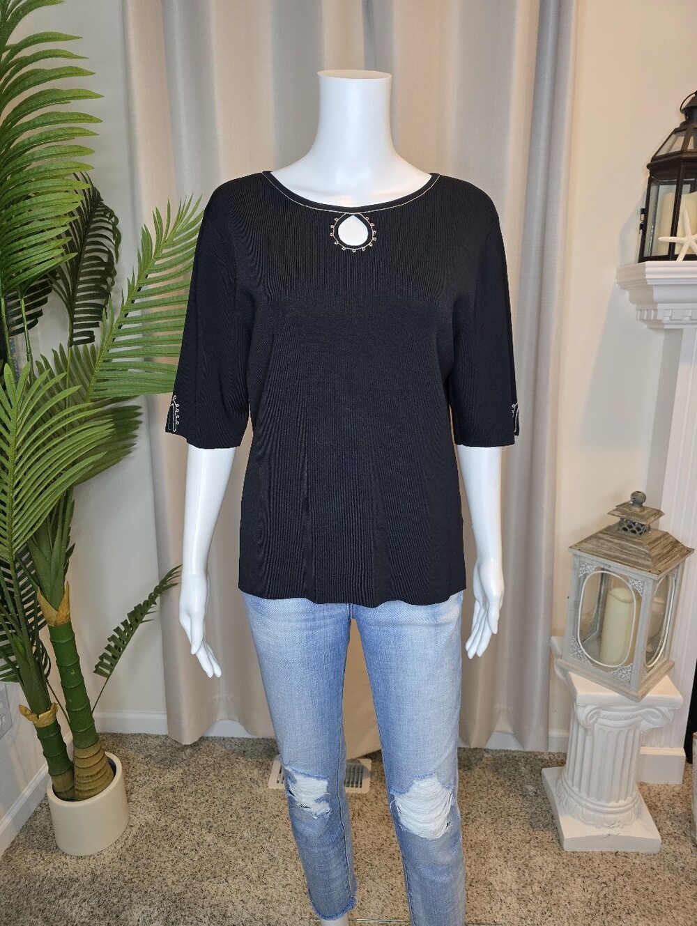 NYGARD COLLECTION W/ CONTRAST STITCH & ROUND OPENING TOP, BLACK L (14-16)
